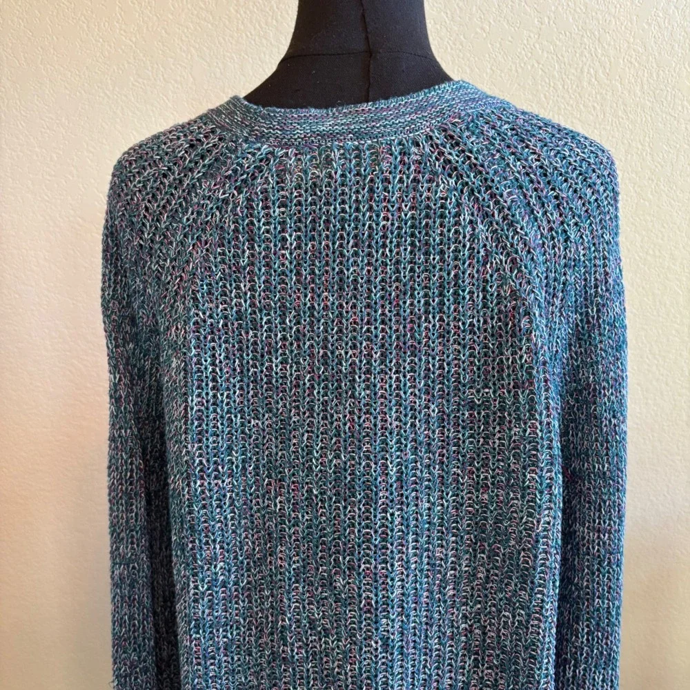 Faded Glory Womens SZ XXL (20) Cable Knit Sweater Antique Teal Blue Cotton Blend